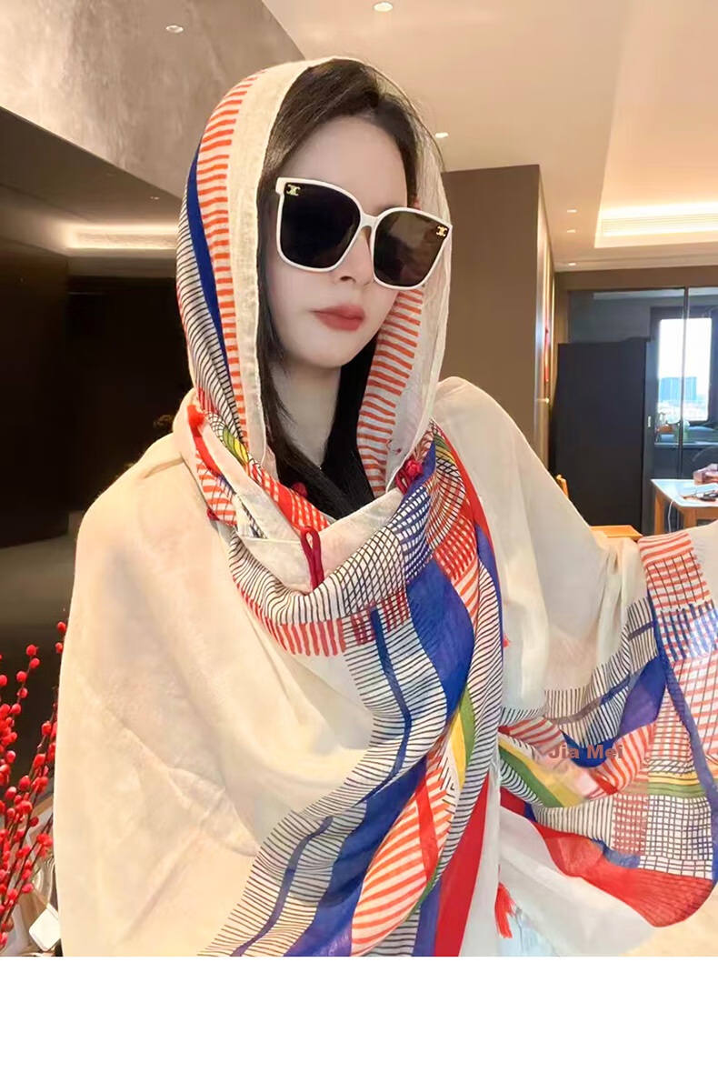 Jian Cai Premium Printed Silk Scarf for Women 2026 New Shawl Travel Sun Protection Gauze Scarf Ethnic Style Frog Button Wrap Beach Outerwear 8