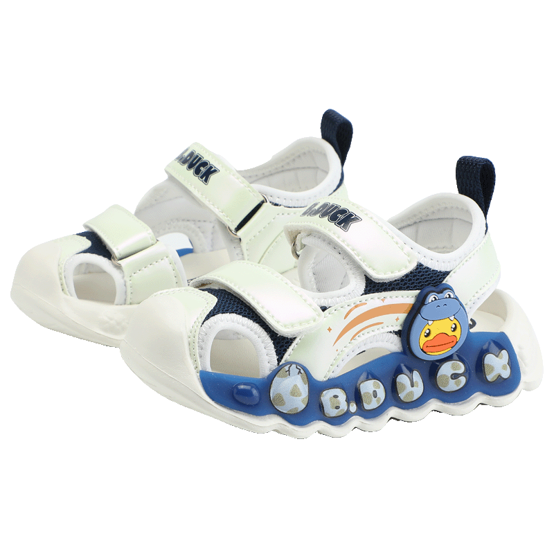 B.Duck Children's Sandals, Cartoon Fashionable Shoes for Boys And Girls, Summer Closed-Toe Beach Sandals, 5006 White And Blue, Size 24