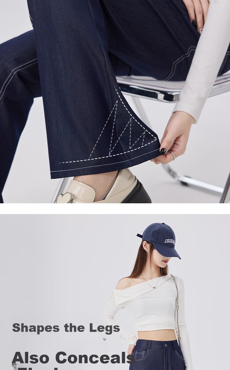 BOPRUIEY Women's Faux Denim Flared Pants Spring Summer Thin High Waist Slimming Draped Denim Blue Flared Trousers 4