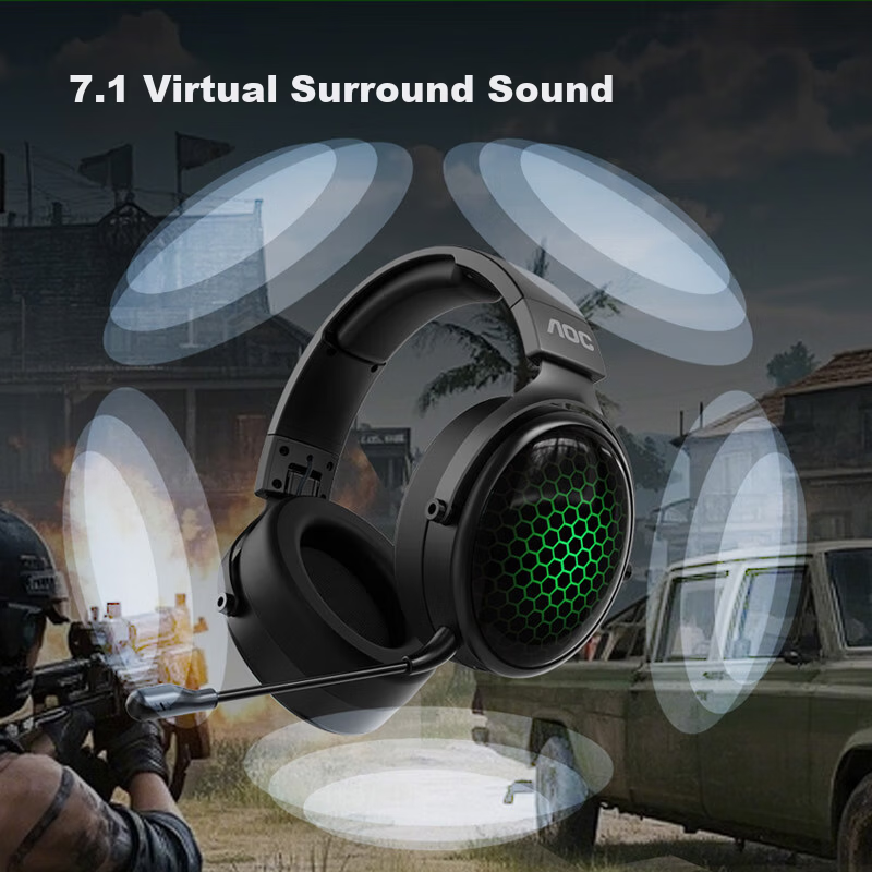 AOC Gaming Headset Over-Ear 7.1 Surround Sound PC Headphones Delta Operation FPS Wireless Bluetooth Wired Tri-Mode Long Battery Life