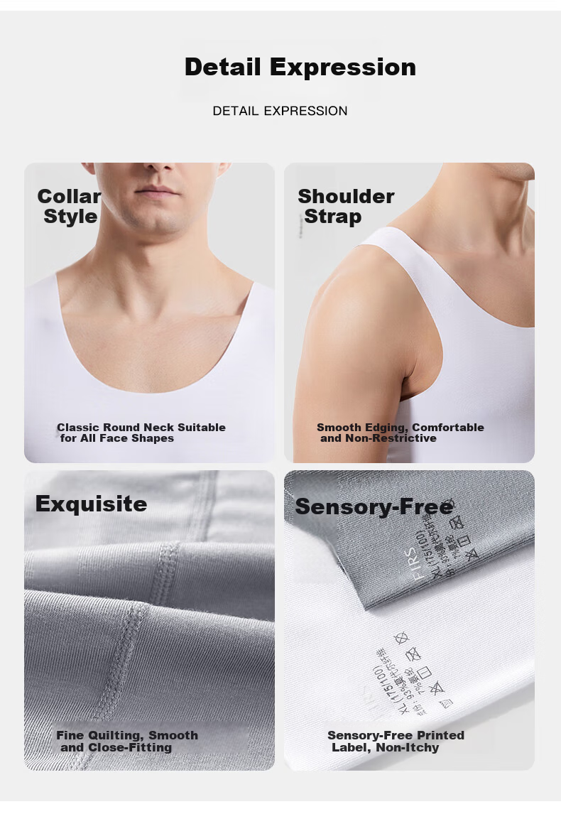 FIRS Men's Vest [80S Lenzing Modal] Round Neck High Elasticity Cooling Breathable Seamless Base Layer Tank Top Plus Size 10