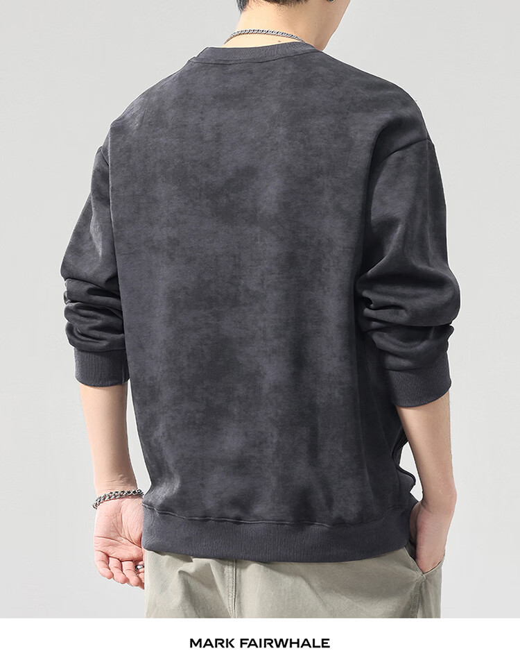 MARK FAIRWHALE Men's Sweatshirt Spring Autumn Trendy Loose Jacket Casual Base Shirt Top Dark Gray 5XL 9