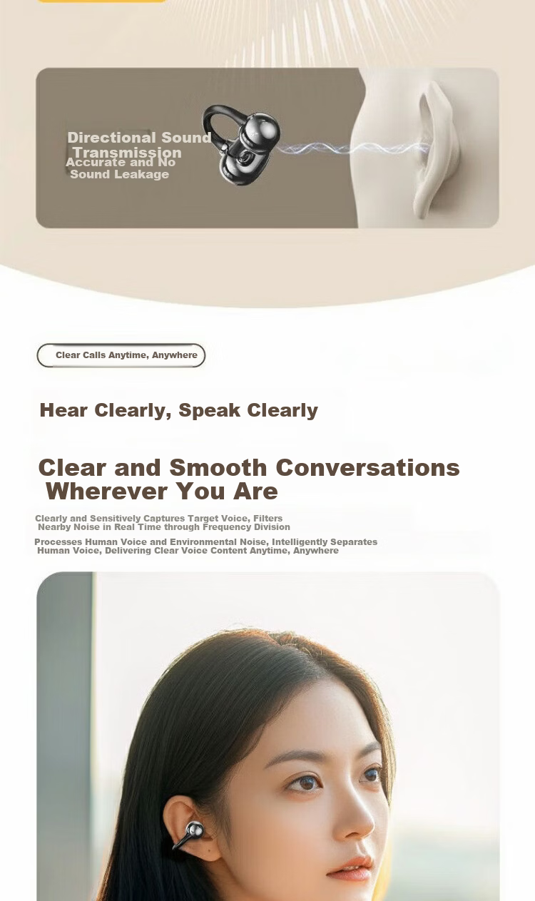 WITGOER [Latest 2026 Women's Model] Bluetooth Earphones, Clip-On Wireless Open Non-In Bone Conduction, Ultra-Long Battery Life, Sports Ultra Running Star Ring, Comfortable for Long-Term Wear 7