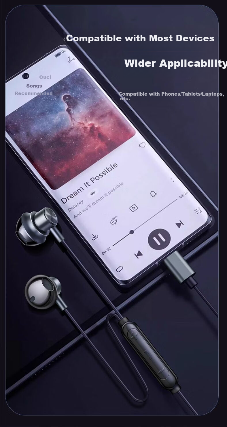 K KY30 Semi-In-Ear Wired Earphones with Inline Control, Type-C Connector, Compatible with Computers, Laptops, and Smartphones, Black 5