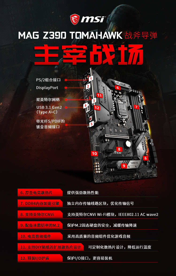 微星(msi)mag z390 tomahawk 战斧导弹主板 支持intel 9代cpu 9600k