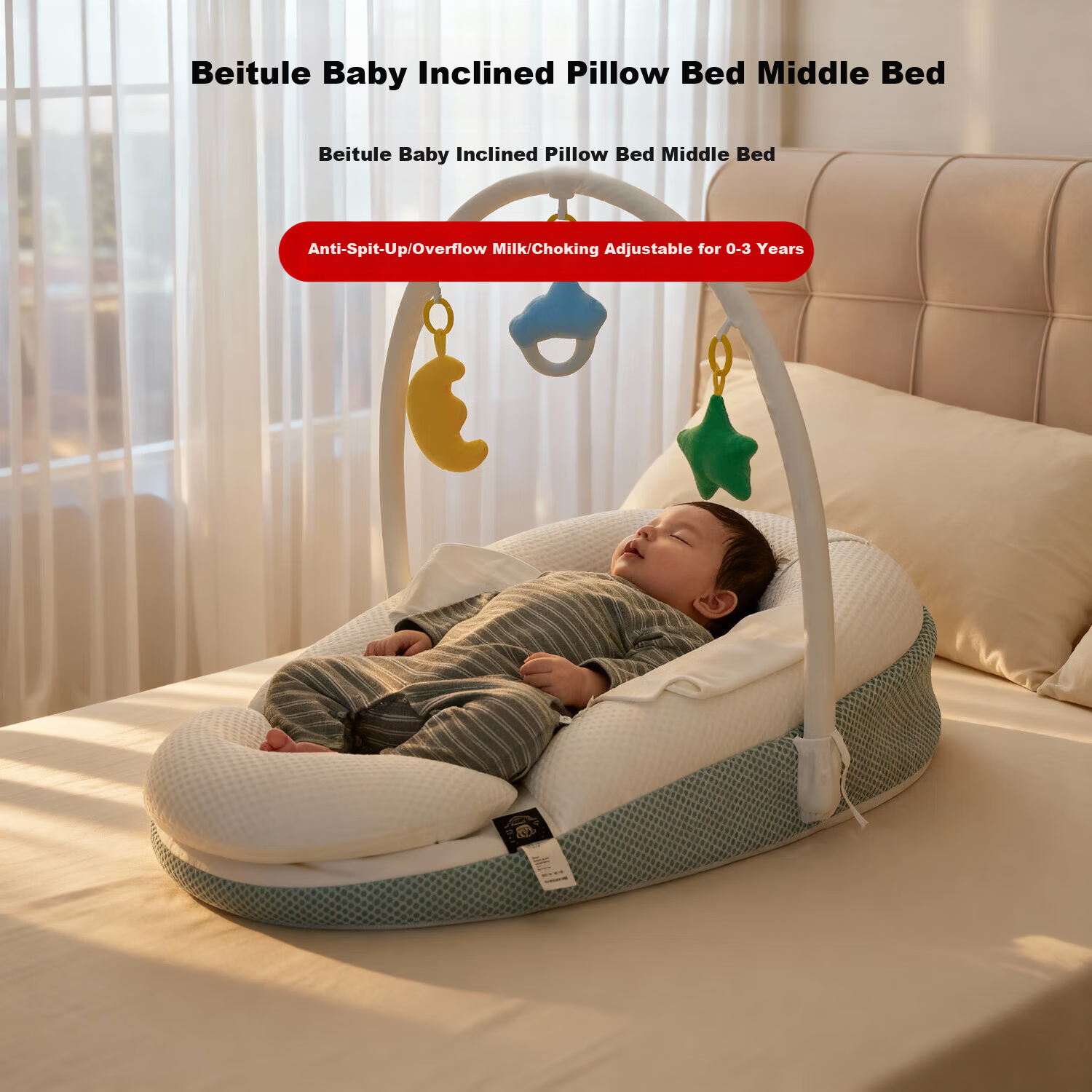 Beitule Baby Inclined Pillow Bed Middle Bed Anti-Spit-Up Milk Reflux Choking Pillow Adjustable Newborn Soothing Tool 0-3 Years