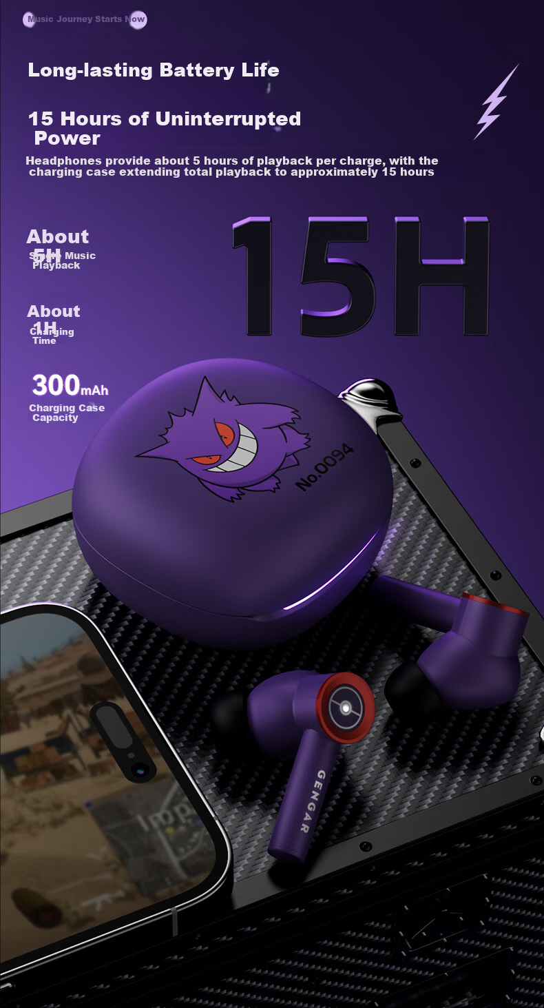 Chenfeng Pokémon Bluetooth In-Ear Wireless Earphones ANC Active Noise Cancelling Deep Bass Stereo Gaming Mode Music Earphones Long Battery Life Birthday Gift PM19 Vulpix 6