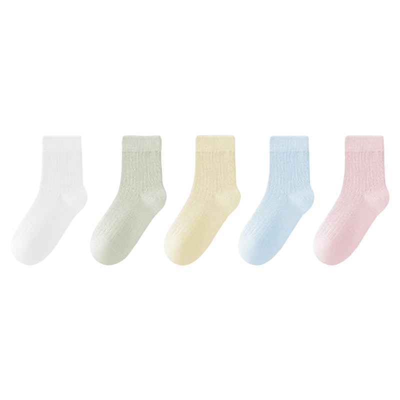 Miiow Disposable Socks for Children Unisex Colorful Mesh Summer Thin Mid-Calf Travel Daily Socks 5 Pairs Size L