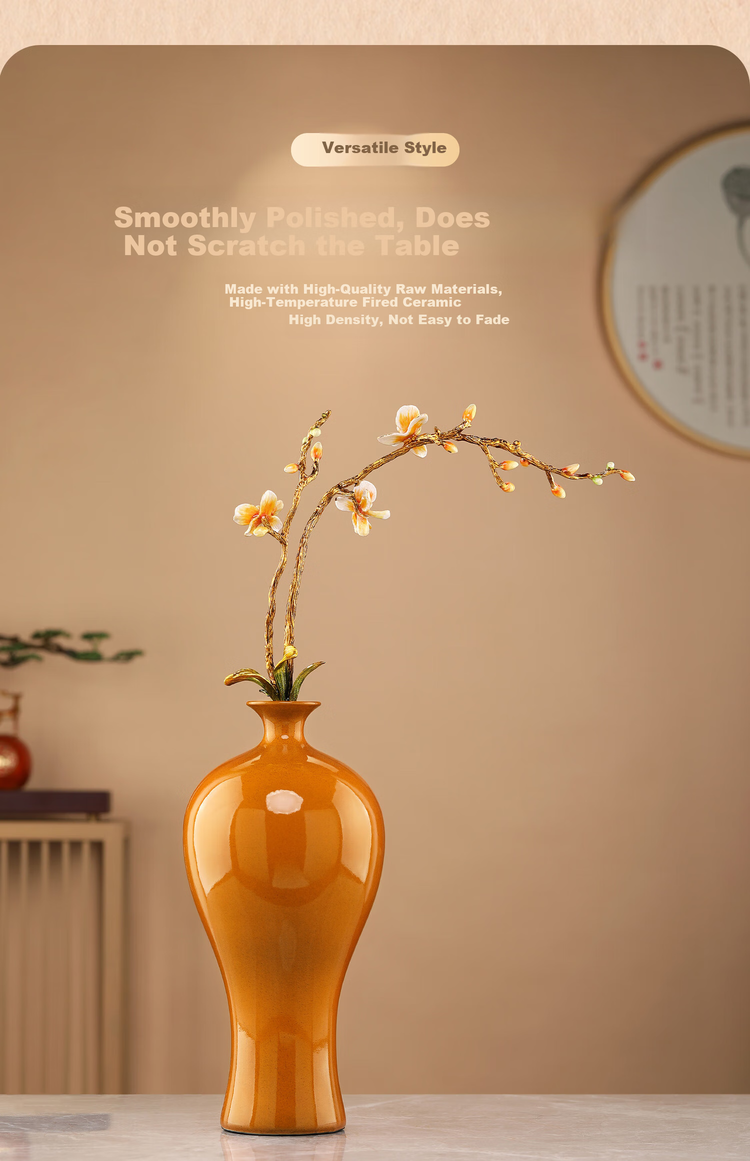 Heshengtang Ceramic Vase Enamel Craft New Chinese Style Living Room Entryway Dining Table Home Decoration 37cm High 4