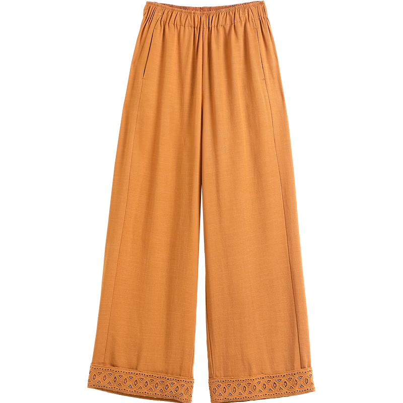 Demana [with Linen Lyocell] Spring Forest Style High-Waist Drawstring Lace Trim Spliced Women's Nine-Point Casual Pants
