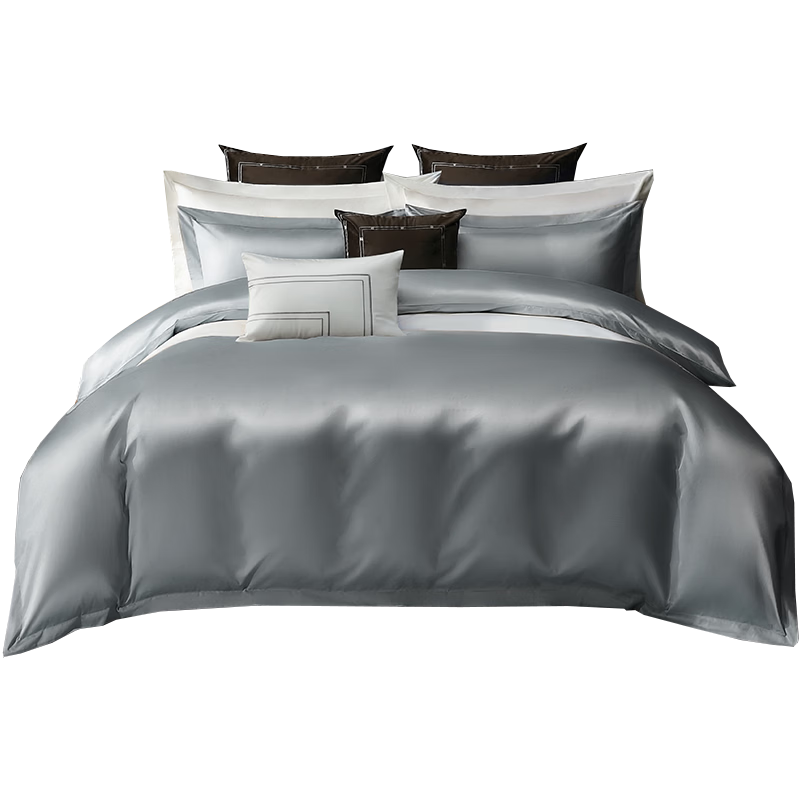 Canasin Five-Star Hotel Bedding Class A, 60-Count Pure Cotton Sateen, Simple Four-Piece Set, All-Cotton Duvet Cover, Gray, for 1.8-Meter Bed