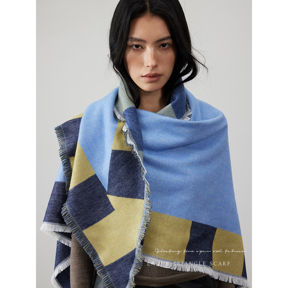 Lagur Blue Moment Tranquil Blue Fine Wool Triangle Scarf and Shawl Dual-Use Warmth Tranquil Blue