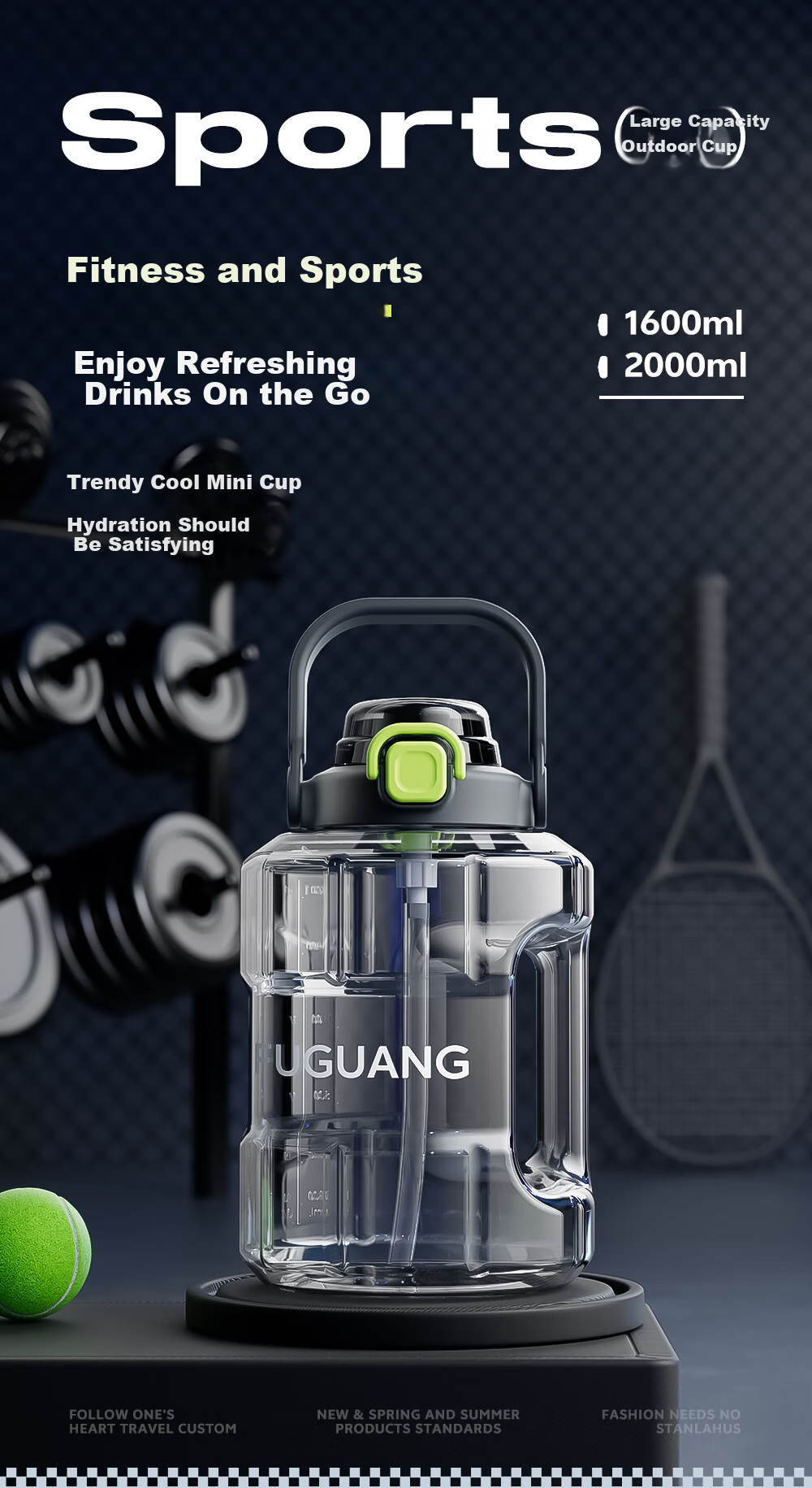 Fuguang Large Capacity Plastic Water Bottle High Temperature Resistant Sports Fitness Water Jug Summer Cup for Men 1