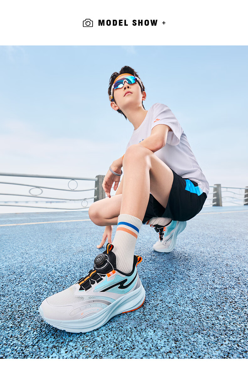 ERKE Kids Unisex Shock-Absorbing Sports Shoes Children's Dial Buckle Lightweight Running Shoes White/Summer Coconut Blue Size 36 20