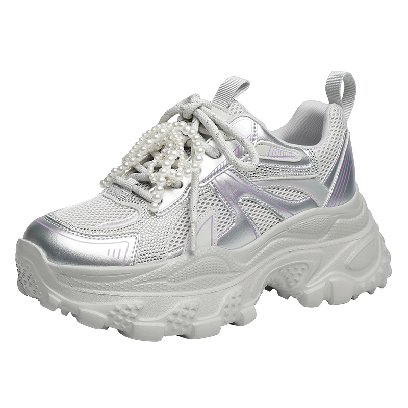 RED DRAGONFLY Chunky Sneakers for Petite Women, Thick-Soled Height-Increasing Mesh Shoes, Lightweight Casual Shoes WTB35258 Gray/Purple 36