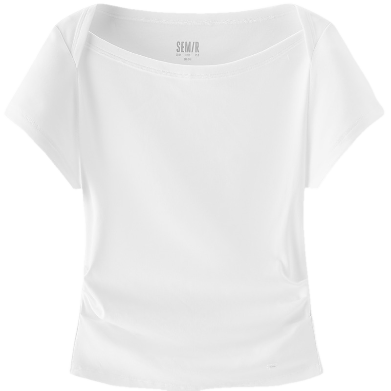 Semir Mall Same Style | Women's Summer Short Sleeve T-Shirt, Short Slim Fit, Off-Shoulder Ruffled 2026 Top 101326100002
