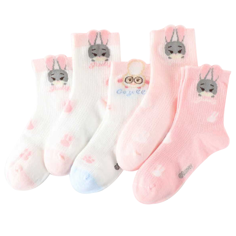 Disney Girls' Summer Thin Mesh Mid-Calf Breathable Cotton Socks Judy DSP3595 Mesh 5 Pairs 16-18cm