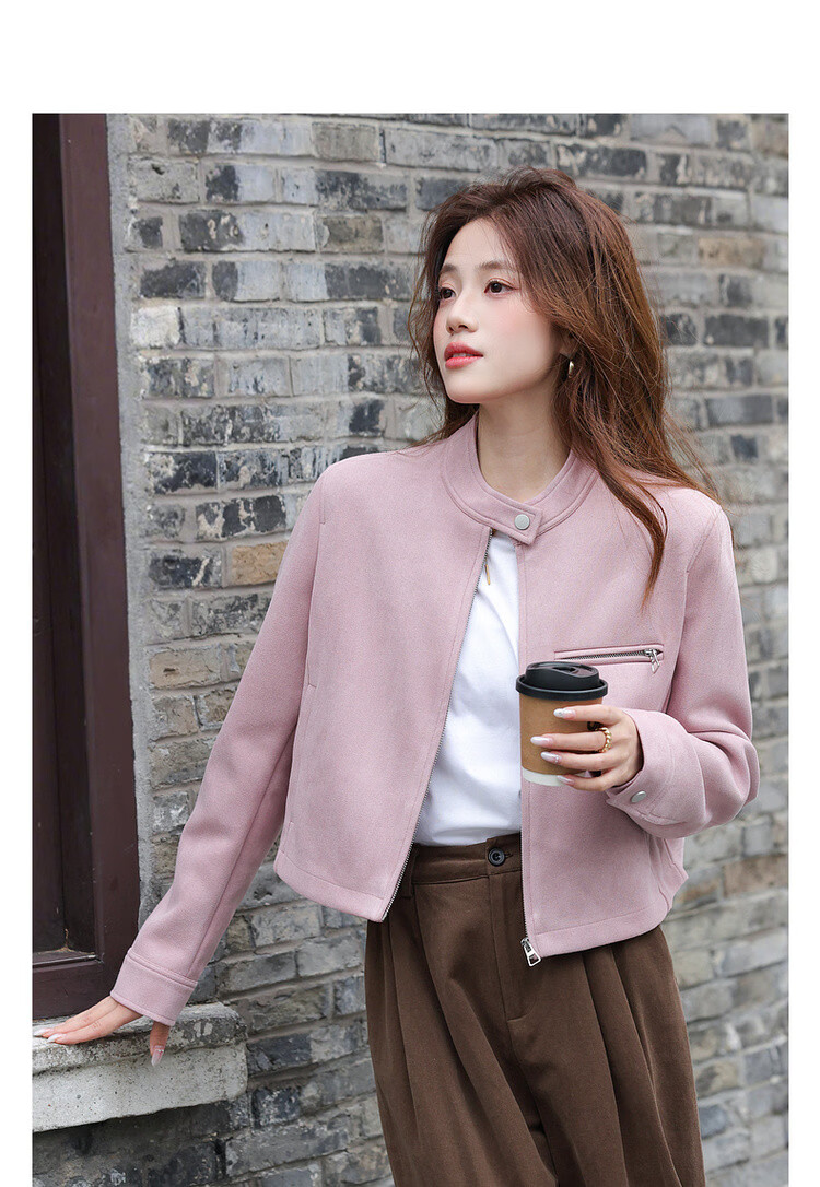 MT Urban Chic Spring Sweet Cool Biker Style Stand Collar Short Straight Zipper Casual Women's Jacket 3
