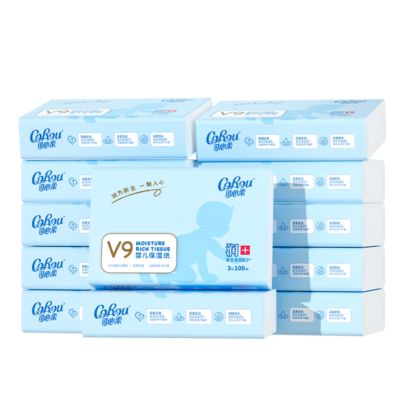 COROU Facial Tissues, 3-Ply, 100 Sheets * 12 Packs, M Size, Moisturizing Tissues, Soft Wipes, Gentle on Skin, Cream Paper, Whole Box