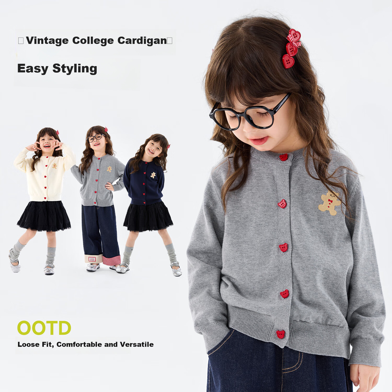 Dudu Kids Girls Cotton Sweater Spring Baby Academy Style Top Navy Blue 130