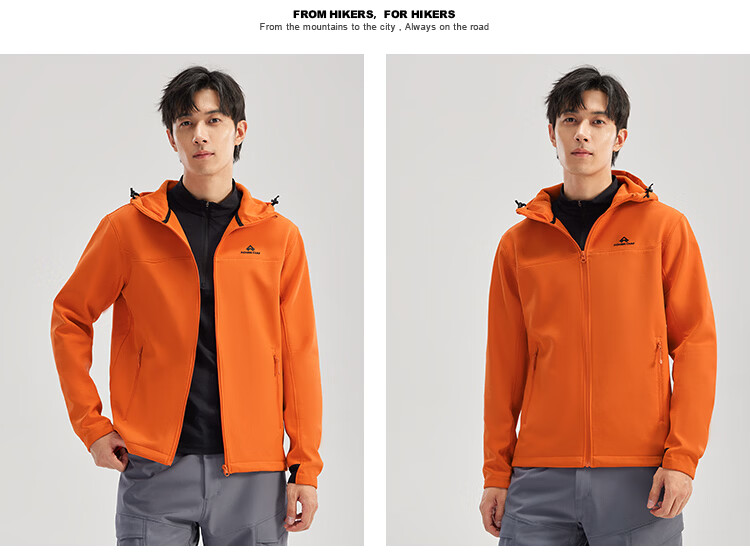 Toread Outdoor Casual Softshell Jacket Autumn Men's Hooded Fleece-Lined Durable Windproof Hiking Mountaineering Zip-Up Jacket 18