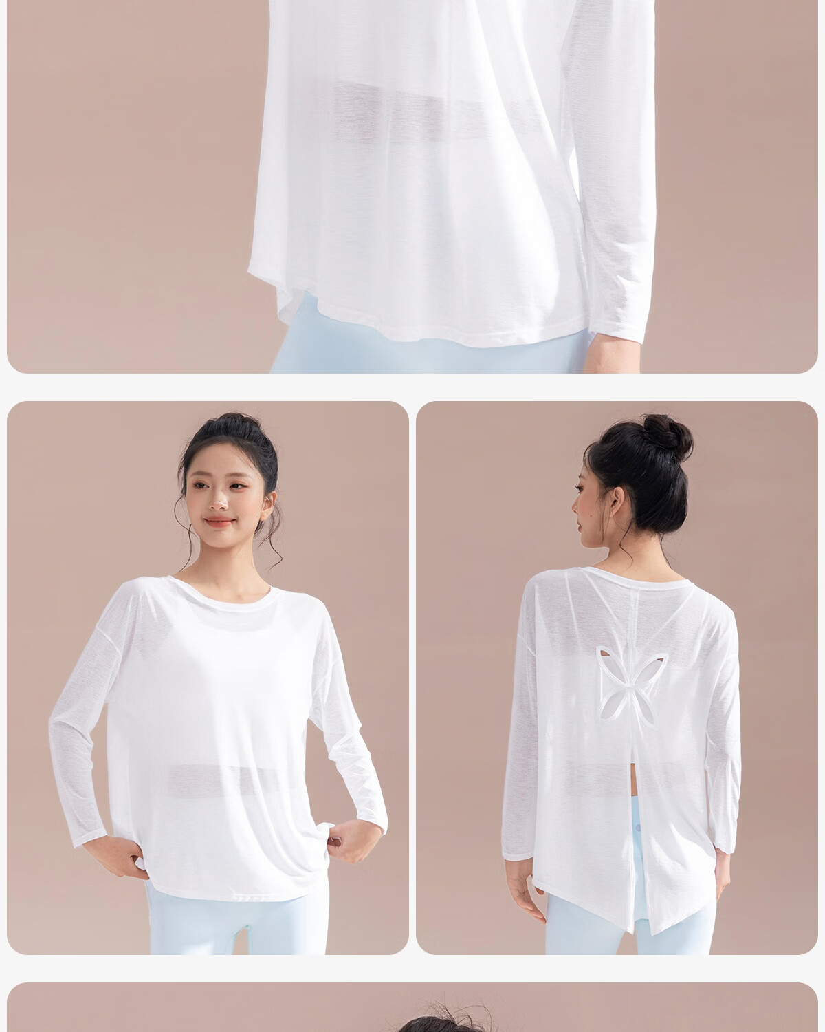 361° Bamboo Slub Yarn Loose Lightweight Hollow Out Back Sports Top Women Outdoor Versatile Yoga Cover Breathable Fitness Long Sleeve 14