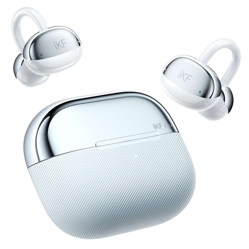 IKF C01 Clip-On Bluetooth Headphones, Wireless Open-Ear Bone Conduction, Non-In Sports AI Calling Noise Reduction, Ultra-Long Battery Life, Suitable for Xiaomi Huawei Apple, Glass Blue