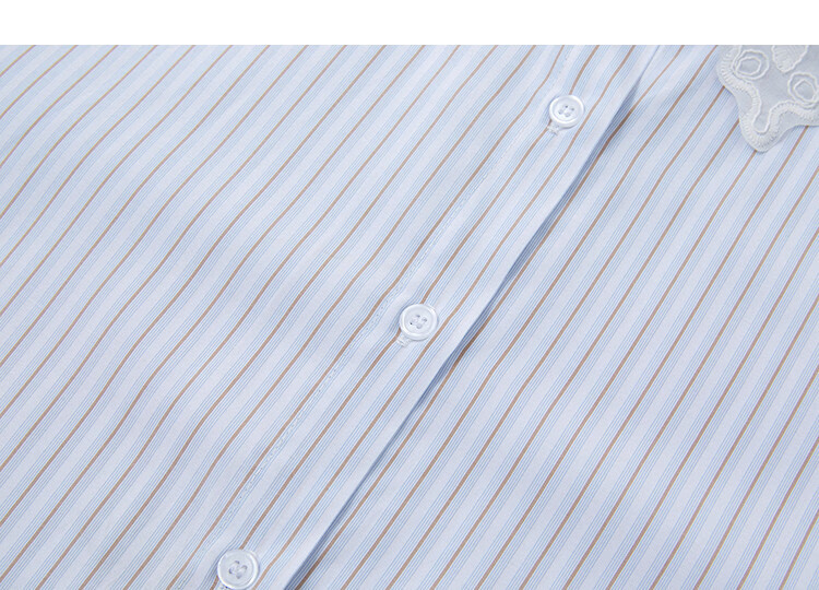 Demana Gentle Workplace Style Spring Lace Spliced Double-Layer Collar Striped Loose Petite Women's Shirt 11
