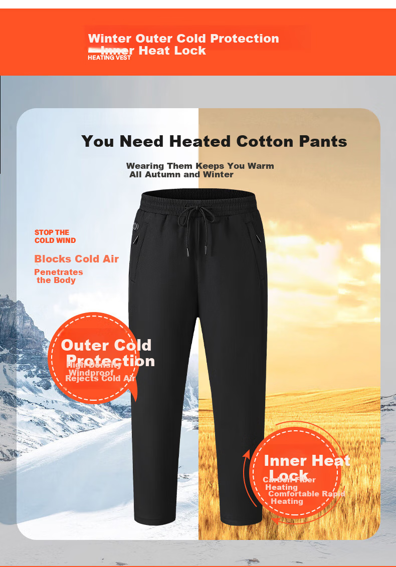 Zhugu Electric Heated Pants Rechargeable Unisex Full-Body Heating Black Technology Thermal Pants Outdoor Cold-Resistant Cycling Pants Smart Temperature Control Electric Cotton Pants Black with 2W Powe 3