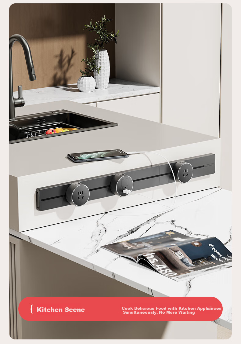 International Electric Track Socket Ultra-Thin Narrow Kitchen Side Cabinet Mini Track Power Strip Surface Mounted Wall-Mounted Rail with Independent Switch Power Rail Small Size Track 60+3+1 8