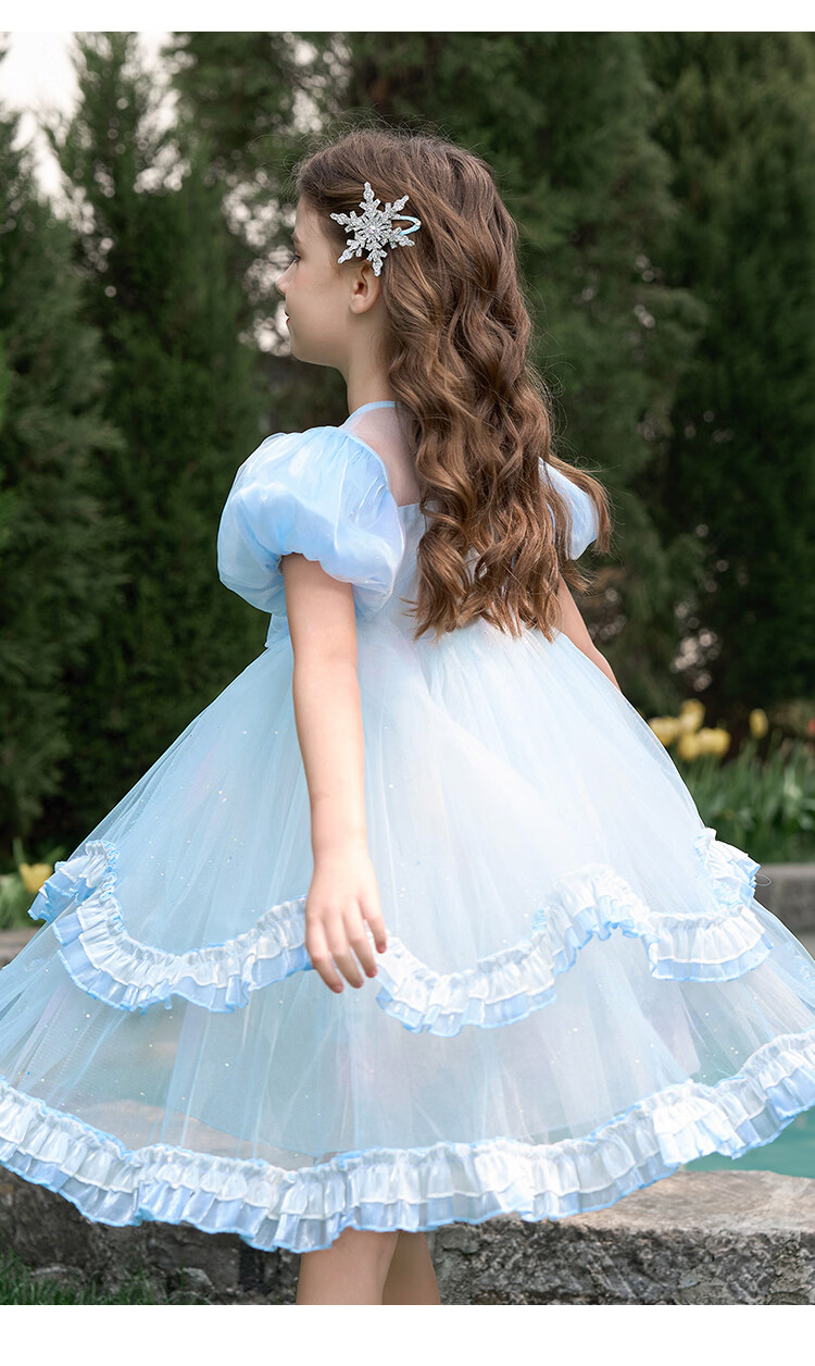 Disney Girls Elsa Princess Dress Summer 2026 New Stylish Lolita Children's Birthday Party Dress Puffy Skirt 15