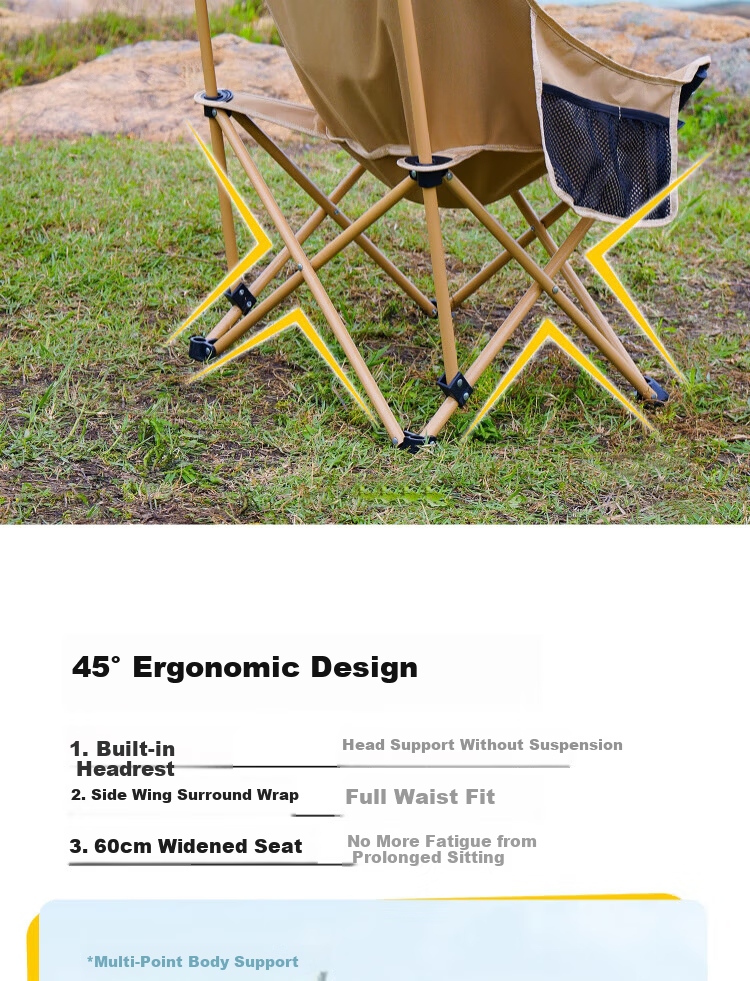 Gosoo Outdoor Folding Chair High Back Moon Chair Camping Chair with Backrest Portable Nap Folding Recliner Beach Chair 7