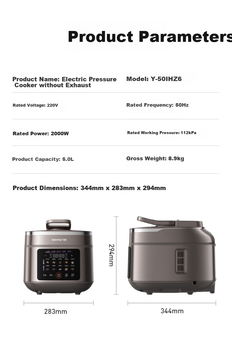 Joyoung Premium Electric Pressure Cooker 1st Gen 5L High Pressure 112KPa IH Smart Reservation Non-Coated Baby-Safe 316L Double Spherical Soup and Rice Cooker Y-50IHZ6 18