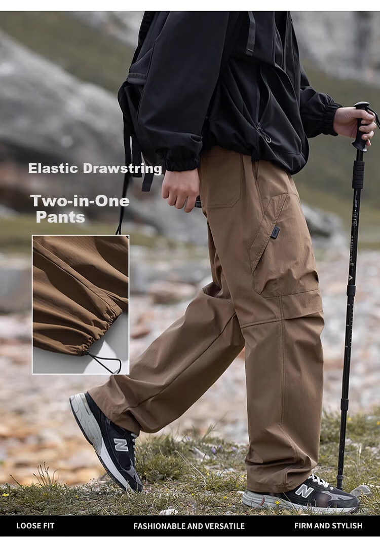 JEEP SPIRIT Men's Casual Pants Autumn Winter Hiking Three-Proof Tactical Cargo Pants Obsidian Black [Composite Fabric] XL 3