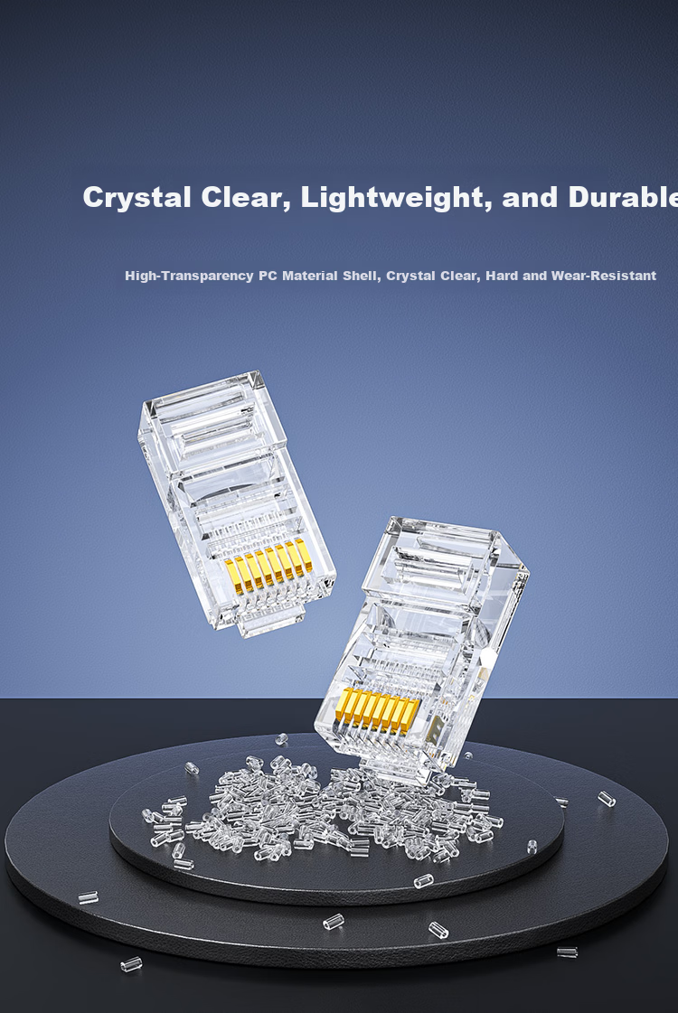 HAILE Crystal Head Gold-Plated RJ45 Connectors, Category 5e, Perforated, 100-Pack HT-500A 4