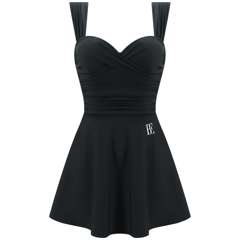 BALNEAIRE Little Black Dress Series One-Piece Swimsuit Dress Style Hot Spring Shaping Swimwear for Curvy Figures, Chlorine-Resistant 61447 2XL