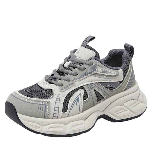 La Chapelle Women's Sports Shoes Summer Mesh Breathable Casual Low-top Comfortable Dad Sneakers Gray Size 40