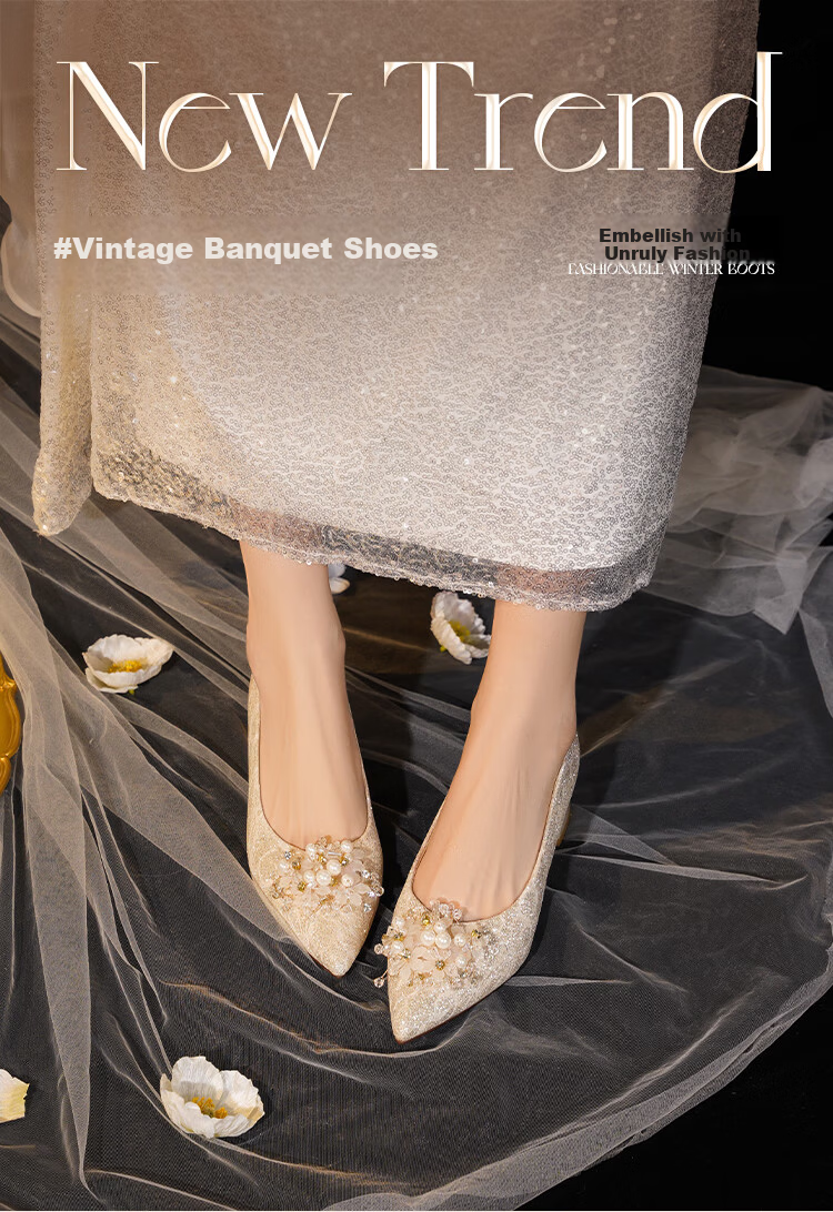 Josiny Pointed Toe Stiletto Heels 2026 Spring New Gorgeous Wedding Bridal Shoes Champagne Gold Size 36 1