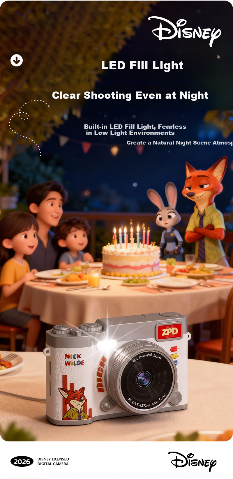 Disney Zootopia Kids Camera CCD Alternative Student Flip Screen Portable Entry-Level Camera for Photography Travel Boys Girls Birthday Lantern Festival School Gift X2 Judy 12