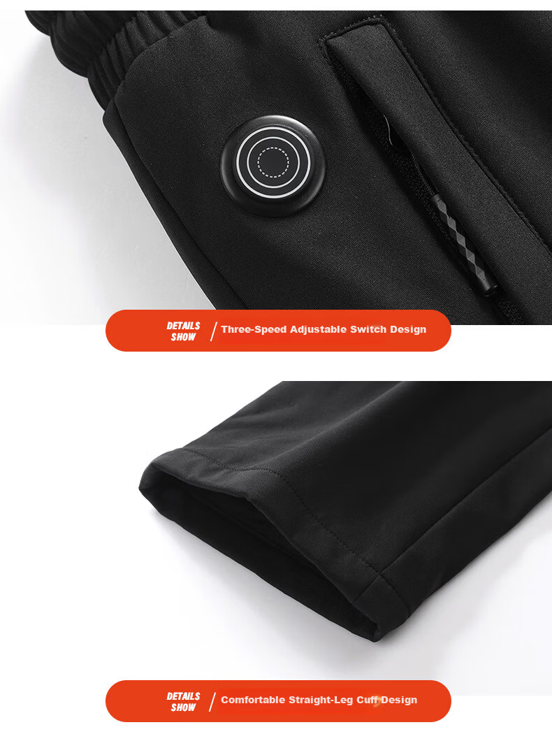 Zhugu Electric Heated Pants Rechargeable Unisex Full-Body Heating Black Technology Thermal Pants Outdoor Cold-Resistant Cycling Pants Smart Temperature Control Electric Cotton Pants Black with 2W Powe 16