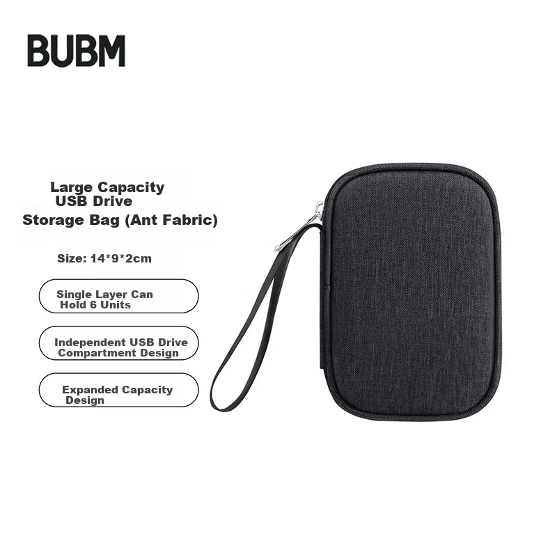 Biyoumei U-Shield USB Drive Storage Bag Multi-Functional Data Cable Earphone Organizer Single Layer 6 Slots Black