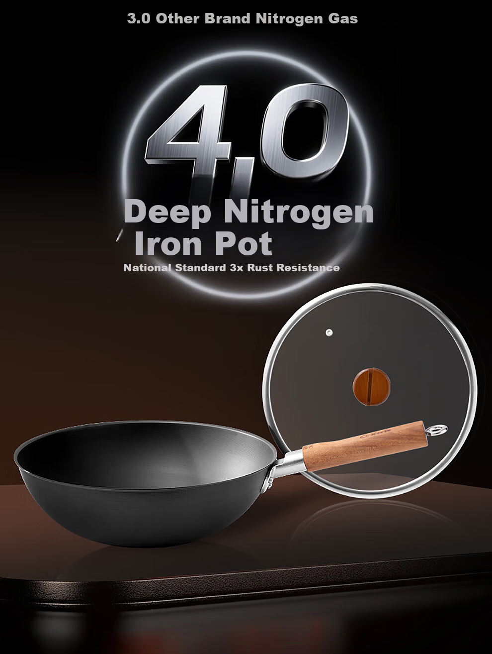Ji Iron Hammer Cast Iron Wok Non-Stick Round Bottom 34cm Rust-Resistant Open Flame Cooking Pan 4