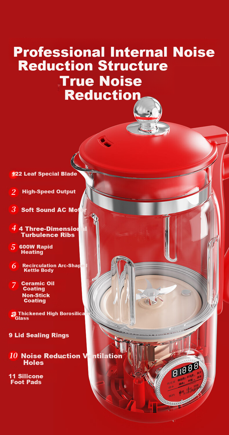 ROYALTY LINE 22-Blade Soy Milk Maker and Blender Titanium Coating 1L Fully Automatic Noise-Reducing Multifunctional Food Processor for 2-4 People White 9
