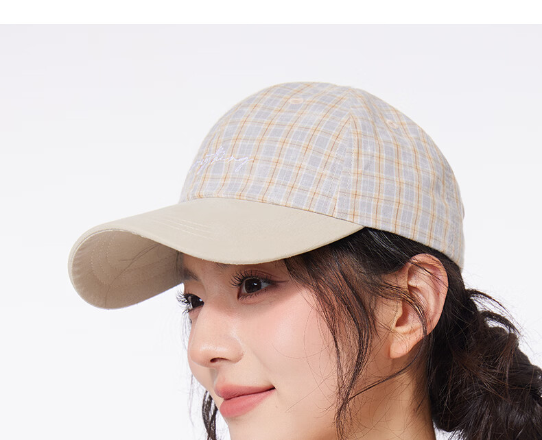 CACUSS Women's Duckbill Cap Spring Summer New Pure Cotton Soft Top Baseball Cap Small Face Plaid Sun Hat Light Blue 14
