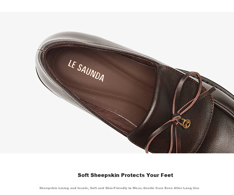 Le Saunda 2026 Spring New Genuine Leather Chunky Heel Black Commuter Loafers Women's Shoes 42901 Midnight Black BKK 35 5