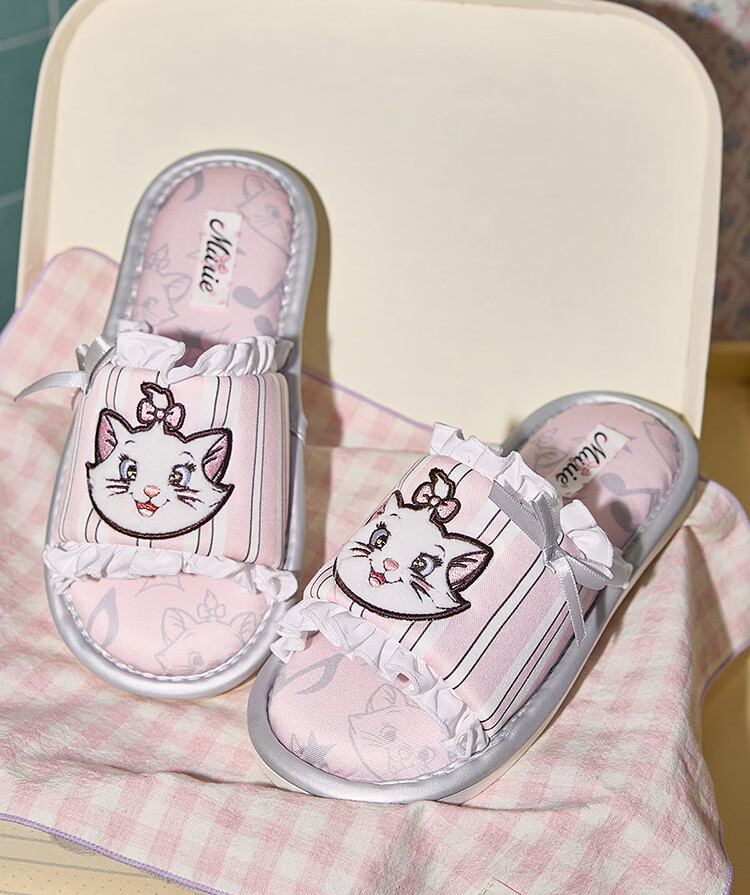 Gukoo Women's Four-Season Mary Cat Collaboration Cute Flat Home Slippers Ballet Pink Size 36-37 9