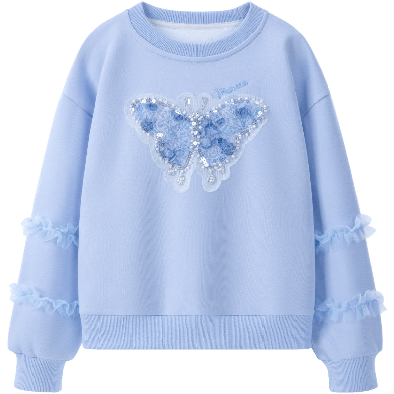 Disney Girls' Sweatshirt Spring Stylish Bowknot Pullover Kids Casual Top Spring Autumn PL160034 Blue Size 130