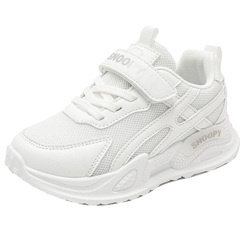 SNOOPY Spring and Autumn Children's Sports Shoes Girls Breathable Soft Sole White Shoes Boys Casual Mesh Shoes 0089 White Size 27