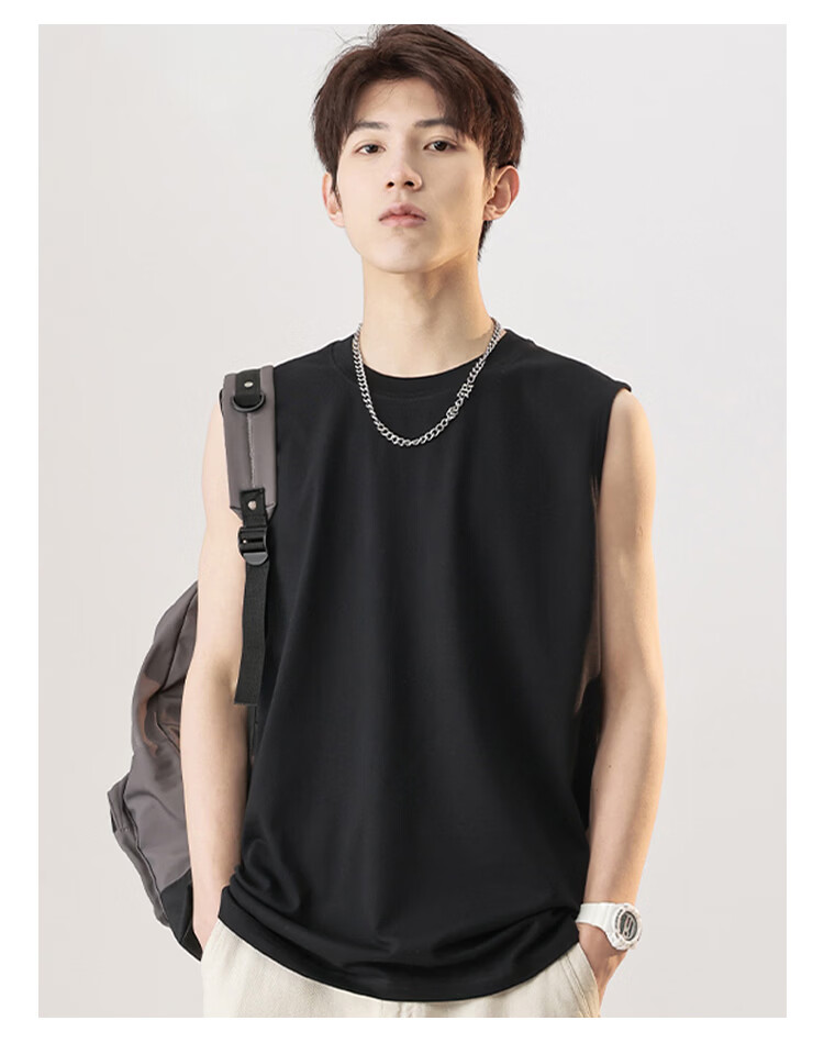 Nanjiren 100% Cotton Men's Summer Vest Thin Sports Fitness Sleeveless Loose T-Shirt 8