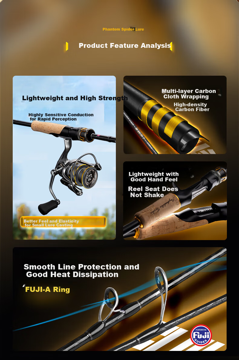 GW 2.1m ML Straight Handle Phantom Spider Lure Fishing Rod Universal Bass Pike Blackfish Long Cast Spinning Rod 3